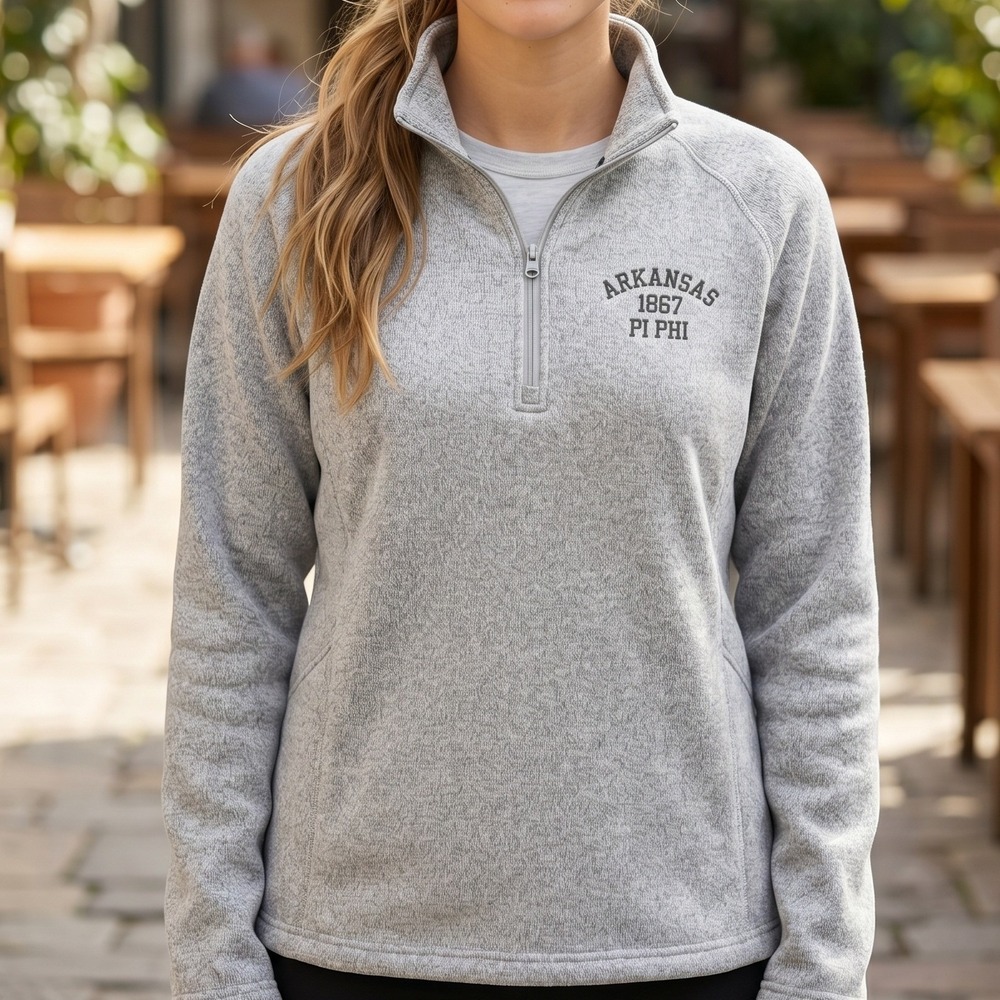 Devon & Jones Arkansas 1867 Pi Phi Quarter Zip Pullover‎ Heather Grey Mens XL/TG